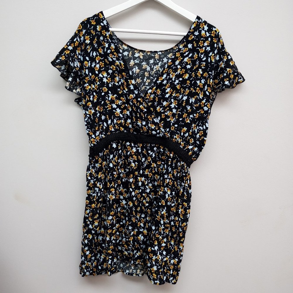 Zara Lace Insert Printed Dress, Medium